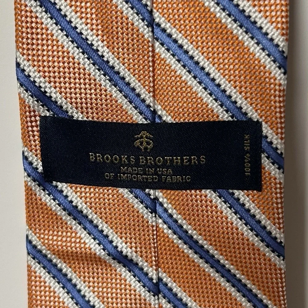 Brooks Brothers Vintage 100%‎ Silk Made in USA Orange Blue White Repp Stripe Tie